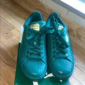 Puma Teal Sneakers with Gold Details